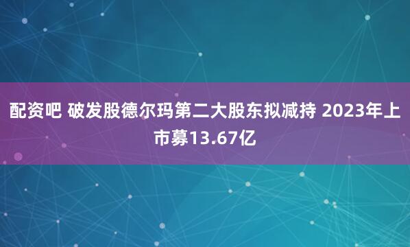 配资吧 破发股德尔玛第二大股东拟减持 2023年上市募13.67亿